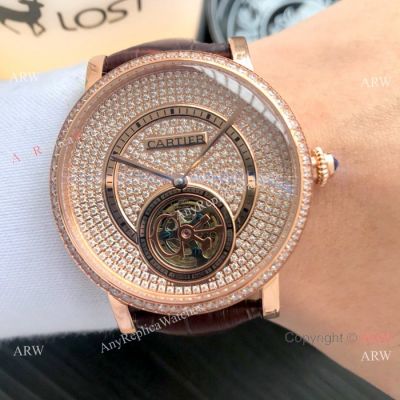 Fake Cartier Rotonde De Tourbillon Watches Rose Gold Diamond